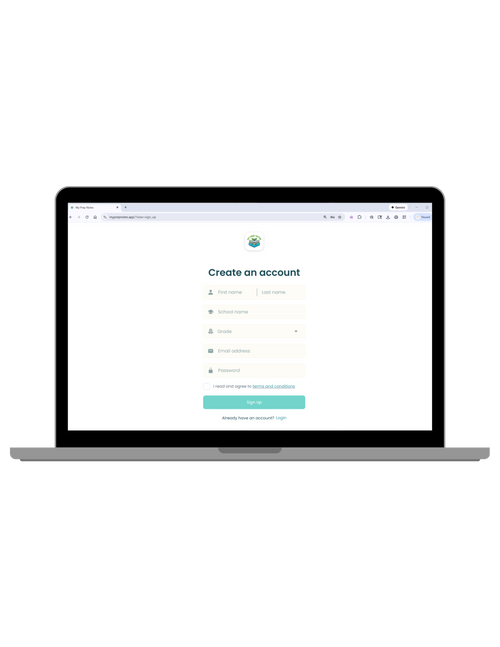 Laptop displaying a 'Create an account' screen on a white background